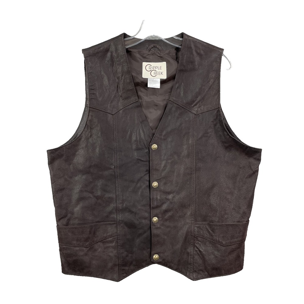 Cripple Creek Leather Vest Mens Large Motorcycle Moto Rocker Grunge Western 90's